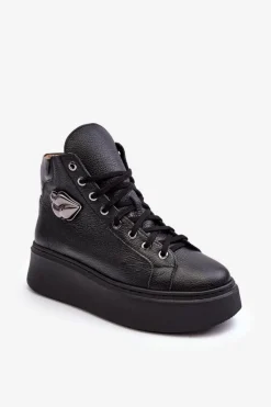 Discount Trampki Damskie Wysokie Na Suwak Lemar Czarne Katerin Damskie Trampki Damskie Wysokie