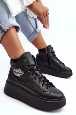 Discount Trampki Damskie Wysokie Na Suwak Lemar Czarne Katerin Damskie Trampki Damskie Wysokie