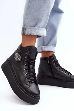Discount Trampki Damskie Wysokie Na Suwak Lemar Czarne Katerin Damskie Trampki Damskie Wysokie