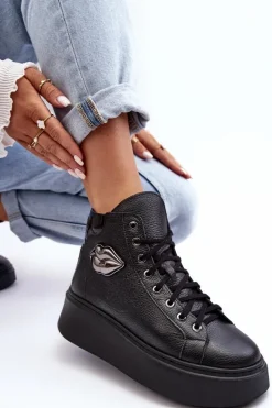 Discount Trampki Damskie Wysokie Na Suwak Lemar Czarne Katerin Damskie Trampki Damskie Wysokie