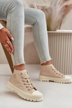 Trampki Damskie Big Star|Trampki Damskie Wysokie></noscript>Big Star Shoes Trampki Damskie Z Cholewką Za Kostkę Big Star OO274006 Beżowe Beżowy