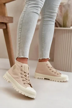 Trampki Damskie Big Star|Trampki Damskie Wysokie></noscript>Big Star Shoes Trampki Damskie Z Cholewką Za Kostkę Big Star OO274006 Beżowe Beżowy