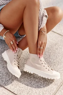 Trampki Damskie Big Star|Trampki Damskie Wysokie></noscript>Big Star Shoes Trampki Damskie Z Cholewką Za Kostkę Big Star OO274006 Beżowe Beżowy