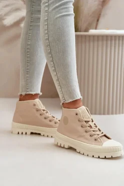 Trampki Damskie Big Star|Trampki Damskie Wysokie></noscript>Big Star Shoes Trampki Damskie Z Cholewką Za Kostkę Big Star OO274006 Beżowe Beżowy