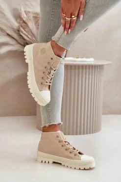 Trampki Damskie Big Star|Trampki Damskie Wysokie></noscript>Big Star Shoes Trampki Damskie Z Cholewką Za Kostkę Big Star OO274006 Beżowe Beżowy