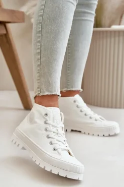 Discount Trampki Damskie Z Cholewką Za Kostkę Big Star OO274009 Białe Damskie Trampki Damskie Big Star|Trampki Damskie Wysokie