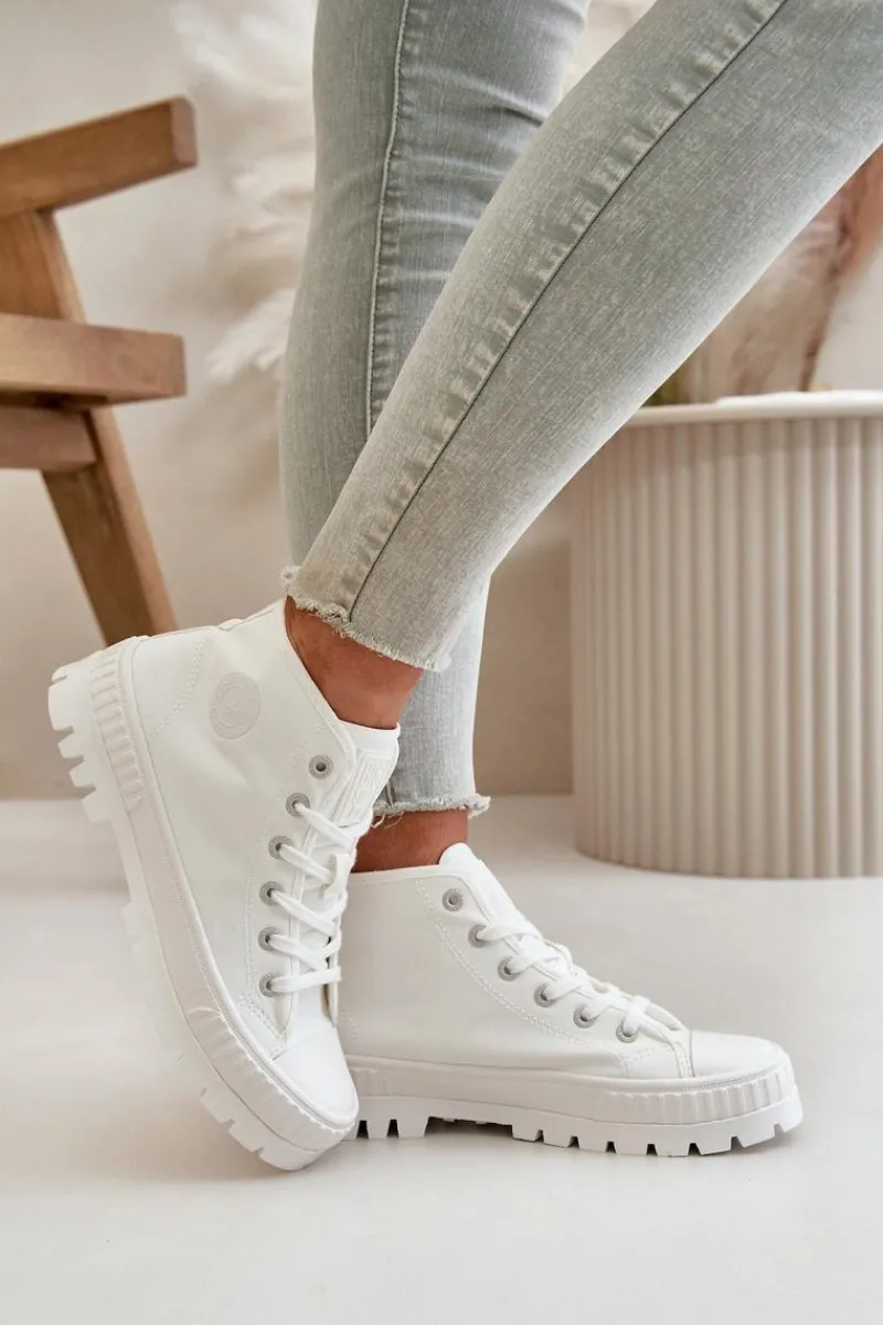 Discount Trampki Damskie Z Cholewką Za Kostkę Big Star OO274009 Białe Damskie Trampki Damskie Big Star|Trampki Damskie Wysokie