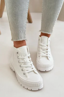 Discount Trampki Damskie Z Cholewką Za Kostkę Big Star OO274009 Białe Damskie Trampki Damskie Big Star|Trampki Damskie Wysokie