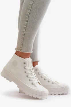 Discount Trampki Damskie Z Cholewką Za Kostkę Big Star OO274009 Białe Damskie Trampki Damskie Big Star|Trampki Damskie Wysokie