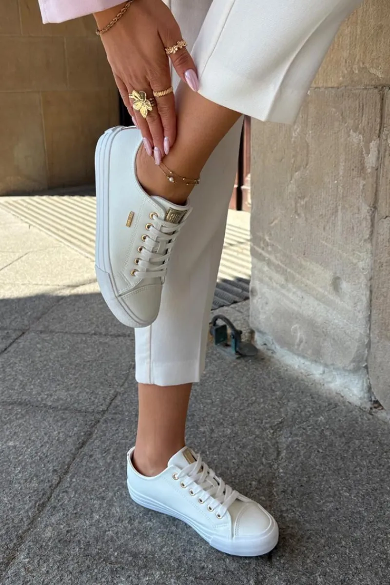 Big Star Shoes Trampki Damskie Z Eko Skóry Big Star RR274748 Białe Biały