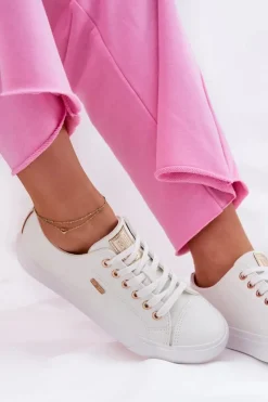 Big Star Shoes Trampki Damskie Z Eko Skóry Big Star RR274748 Białe Biały