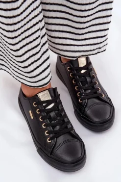 Discount Trampki Damskie Z Eko Skóry Big Star RR274749 Czarne Damskie Trampki Damskie Big Star|Trampki Damskie Niskie