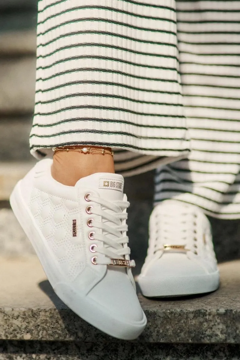 Trampki Damskie Big Star|Trampki Damskie Niskie>Big Star Shoes Trampki Damskie Z Eko Skóry Big Star RR274322 Białe