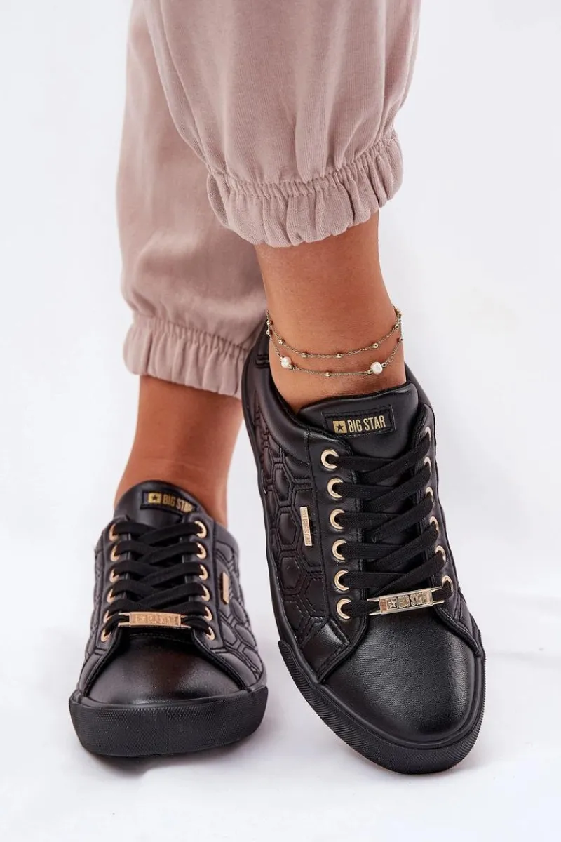 Online Trampki Damskie Z Eko Skóry Big Star RR274323 Czarne Damskie Trampki Damskie Big Star|Trampki Damskie Niskie