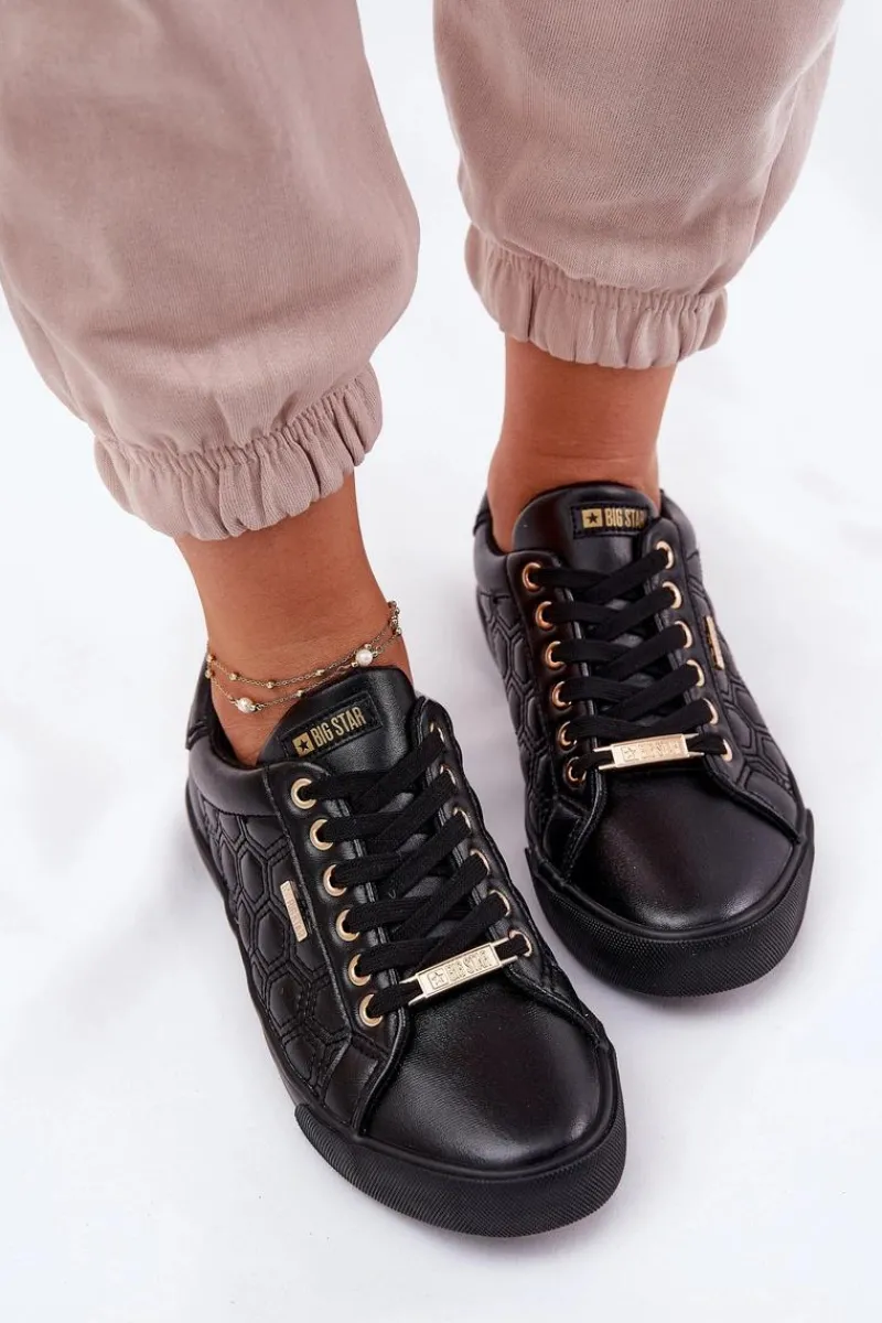 Online Trampki Damskie Z Eko Skóry Big Star RR274323 Czarne Damskie Trampki Damskie Big Star|Trampki Damskie Niskie