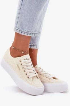 New Lee Cooper Trampki Damskie Z Koronką LCW-25-31-3440L Beżowe Beżowy