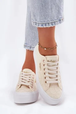New Lee Cooper Trampki Damskie Z Koronką LCW-25-31-3440L Beżowe Beżowy