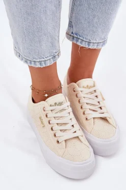 New Lee Cooper Trampki Damskie Z Koronką LCW-25-31-3440L Beżowe Beżowy