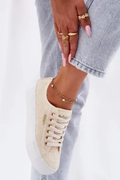 New Lee Cooper Trampki Damskie Z Koronką LCW-25-31-3440L Beżowe Beżowy