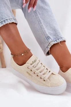 New Lee Cooper Trampki Damskie Z Koronką LCW-25-31-3440L Beżowe Beżowy