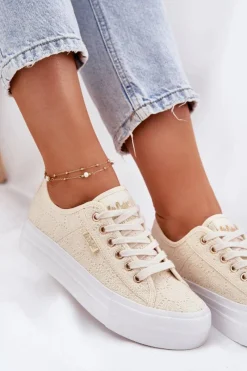 New Lee Cooper Trampki Damskie Z Koronką LCW-25-31-3440L Beżowe Beżowy