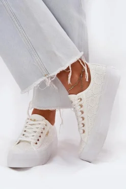 Best Lee Cooper Trampki Damskie Z Koronką LCW-25-31-3438L Białe