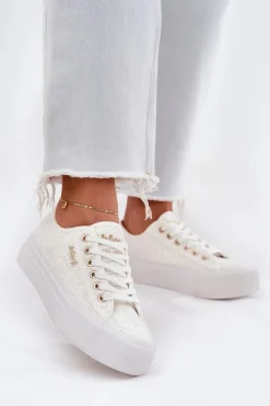 Best Lee Cooper Trampki Damskie Z Koronką LCW-25-31-3438L Białe