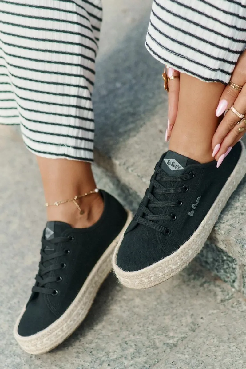 Outlet Trampki Damskie Z Plecionką LCW-25-44-3216 Czarne Damskie Trampki Damskie Niskie