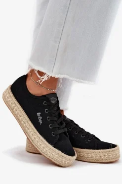 Outlet Trampki Damskie Z Plecionką LCW-25-44-3216 Czarne Damskie Trampki Damskie Niskie