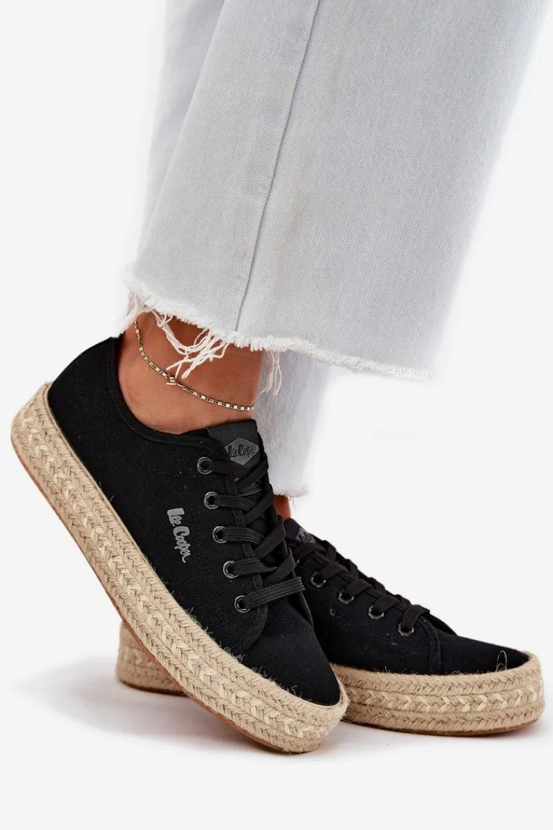 Outlet Trampki Damskie Z Plecionką LCW-25-44-3216 Czarne Damskie Trampki Damskie Niskie