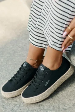 Outlet Trampki Damskie Z Plecionką LCW-25-44-3216 Czarne Damskie Trampki Damskie Niskie