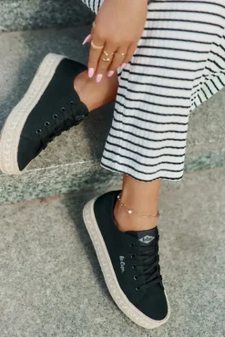 Outlet Trampki Damskie Z Plecionką LCW-25-44-3216 Czarne Damskie Trampki Damskie Niskie