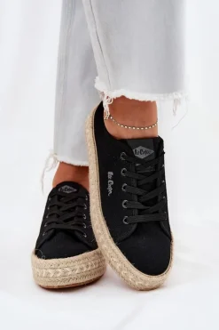 Outlet Trampki Damskie Z Plecionką LCW-25-44-3216 Czarne Damskie Trampki Damskie Niskie