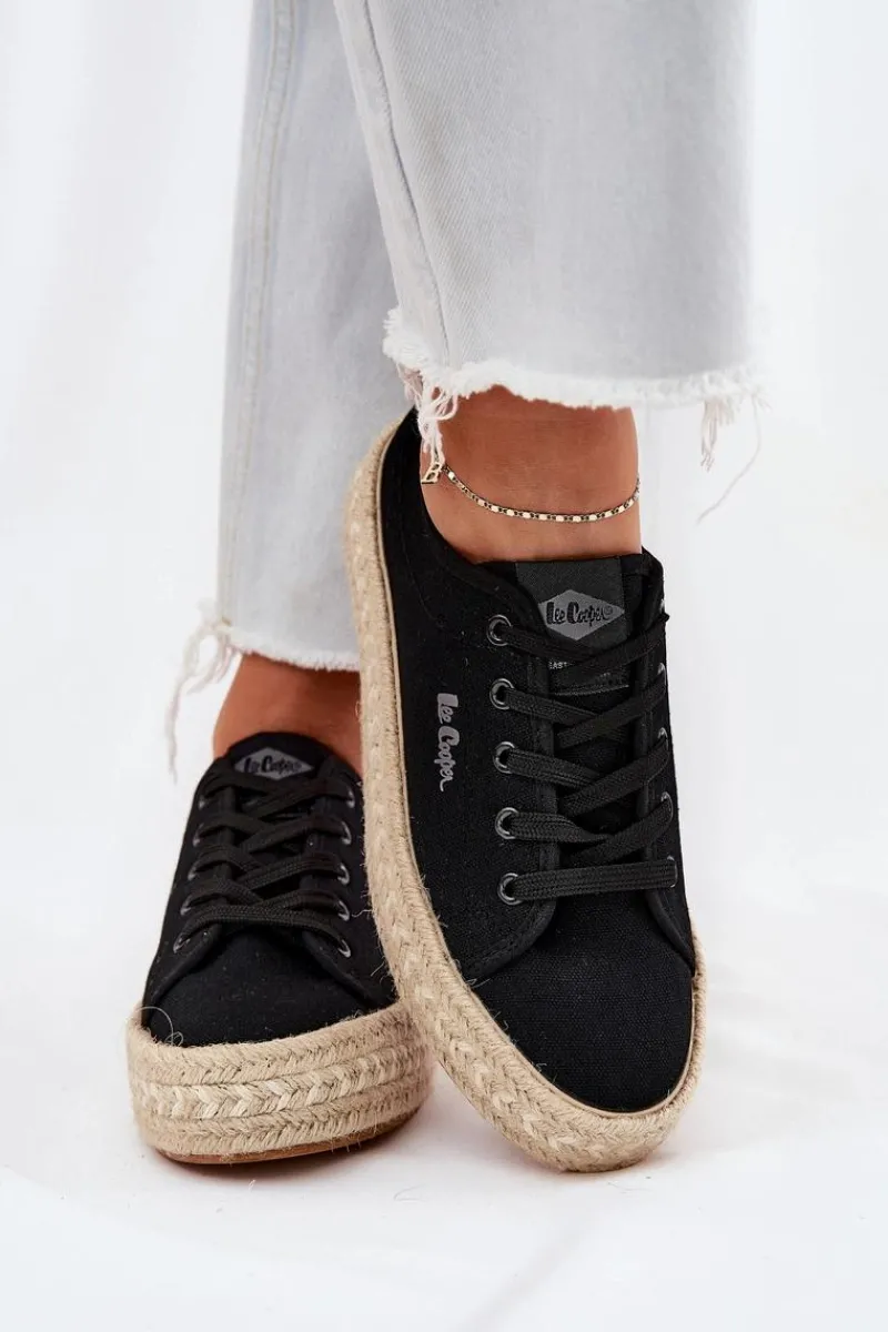 Outlet Trampki Damskie Z Plecionką LCW-25-44-3216 Czarne Damskie Trampki Damskie Niskie