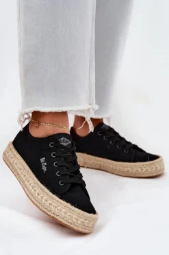 Outlet Trampki Damskie Z Plecionką LCW-25-44-3216 Czarne Damskie Trampki Damskie Niskie