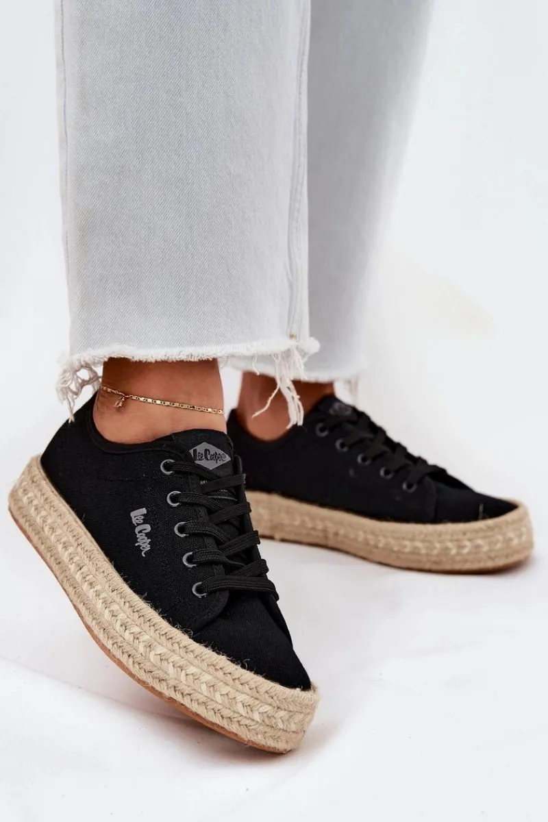 Outlet Trampki Damskie Z Plecionką LCW-25-44-3216 Czarne Damskie Trampki Damskie Niskie