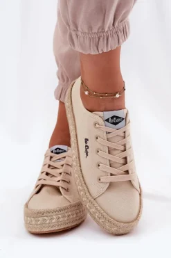 Hot Trampki Damskie Z Plecionką LCW-25-44-3215 Beżowe Damskie Trampki Damskie Niskie