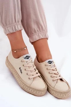 Hot Trampki Damskie Z Plecionką LCW-25-44-3215 Beżowe Damskie Trampki Damskie Niskie