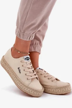 Hot Trampki Damskie Z Plecionką LCW-25-44-3215 Beżowe Damskie Trampki Damskie Niskie