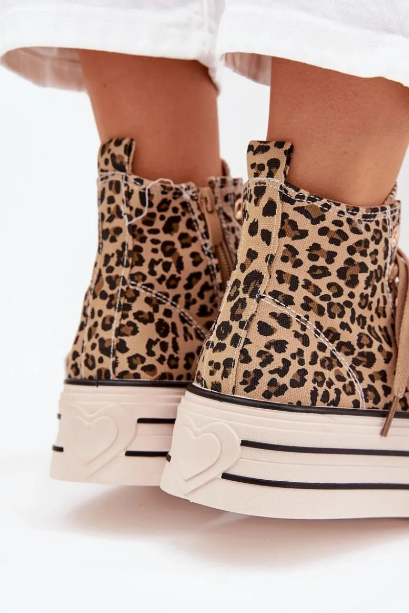 Trampki Damskie Wysokie>Evento Trampki Damskie Ze Wstążką I Zamkiem Na Platformie Panterka Mavara