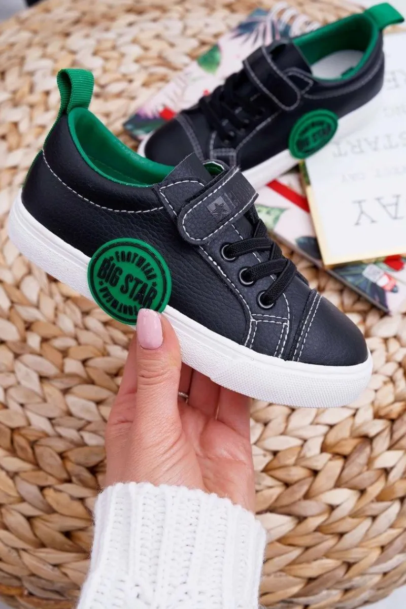 Chłopięce|Dziewczęce>Big Star Shoes Trampki Dziecięce Na Rzep Big Star FF374087 Czarno-Zielone