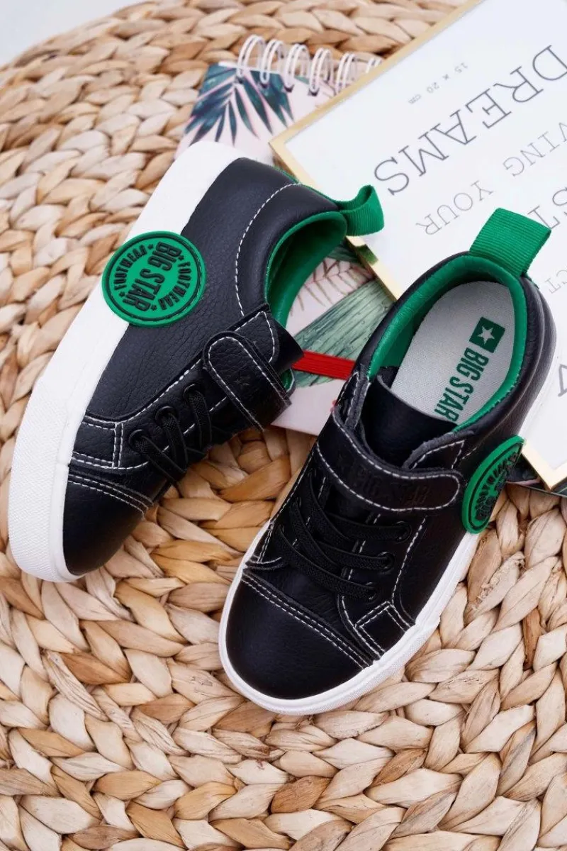 Chłopięce|Dziewczęce>Big Star Shoes Trampki Dziecięce Na Rzep Big Star FF374087 Czarno-Zielone