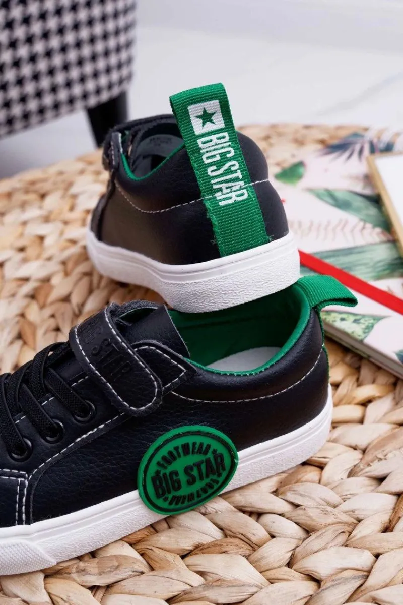 Chłopięce|Dziewczęce>Big Star Shoes Trampki Dziecięce Na Rzep Big Star FF374087 Czarno-Zielone