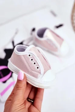 Balerinki Dziecięce>Boto Trampki Dziecięce na Rzepy Z Brokatem Chrzest Różowe Milley