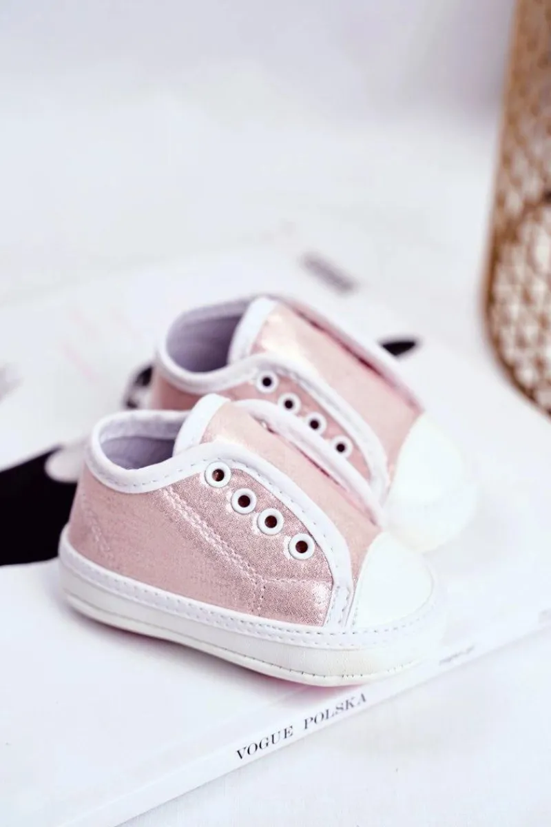 Balerinki Dziecięce>Boto Trampki Dziecięce na Rzepy Z Brokatem Chrzest Różowe Milley