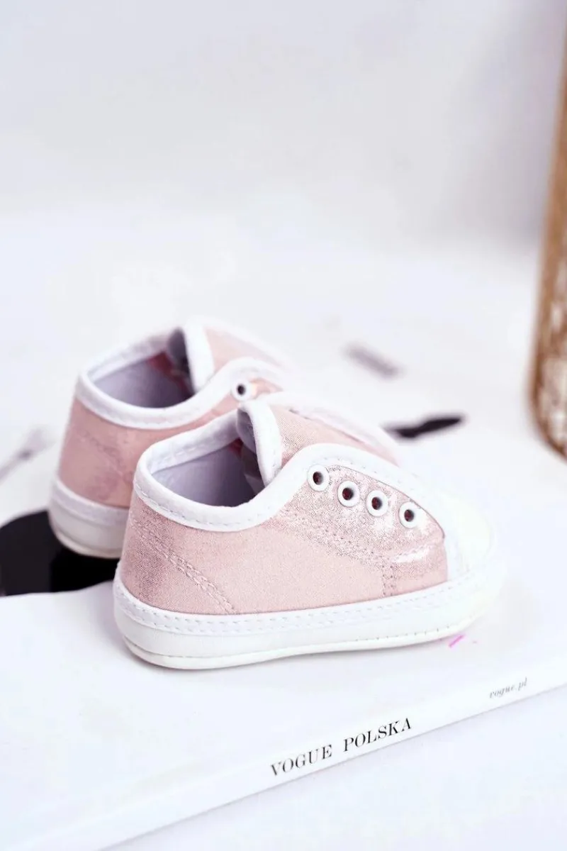 Balerinki Dziecięce>Boto Trampki Dziecięce na Rzepy Z Brokatem Chrzest Różowe Milley