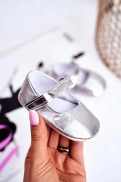 Outlet Trampki Dziecięce na Rzepy Chrzest Srebrne Bellawa Dzieci Balerinki Dziecięce