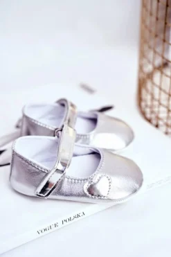 Outlet Trampki Dziecięce na Rzepy Chrzest Srebrne Bellawa Dzieci Balerinki Dziecięce