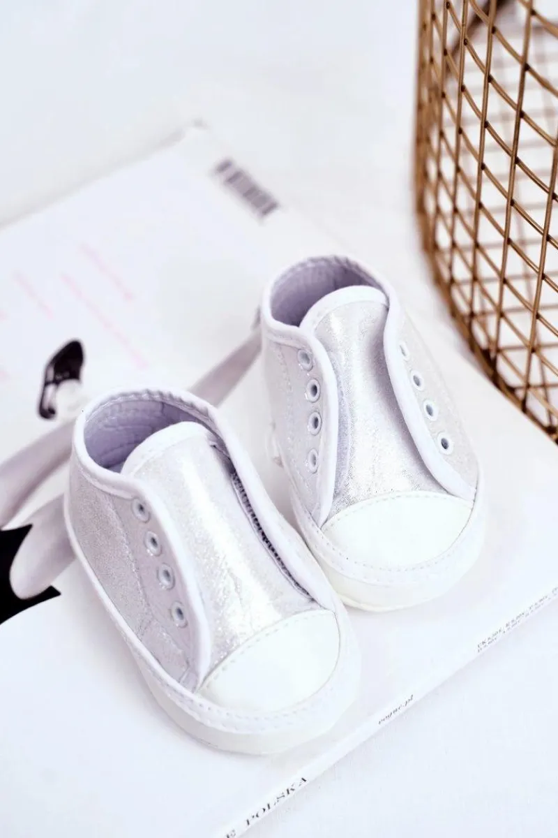 Discount Boto Trampki Dziecięce na Rzepy Z Brokatem Chrzest Srebrne Milley