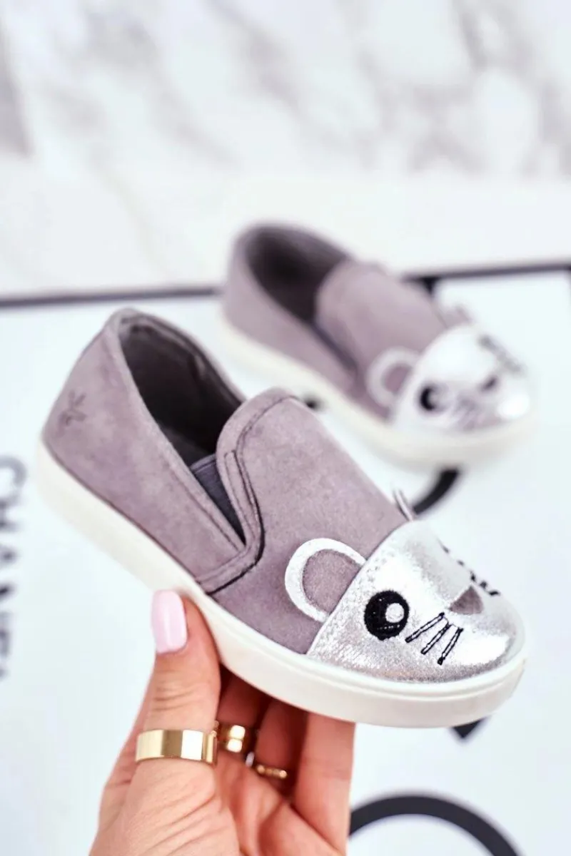 Discount Boto Trampki Dziecięce Wsuwane Z Myszką Szare Candys